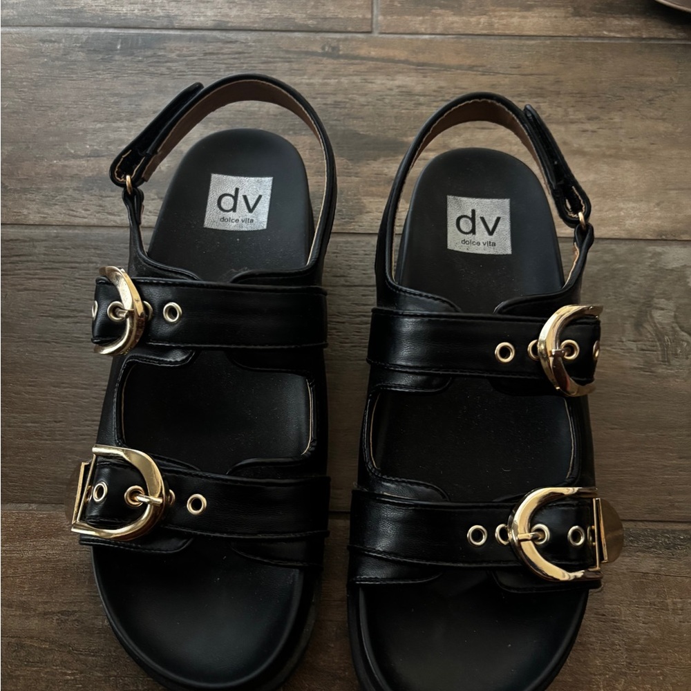 DV by Dolce Vita Black Sandals with Gold Accents